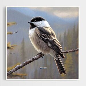 8x8 Or 8x10 Chickadee Black White Bird Watercolor Oil Painting Print